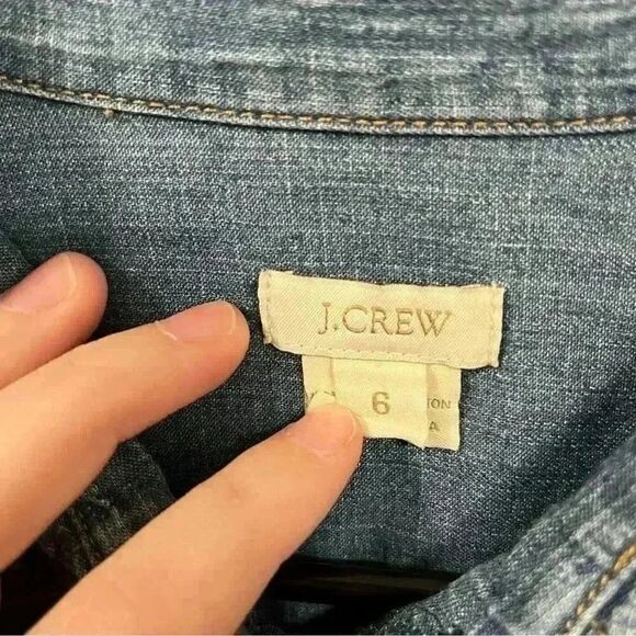 J. Crew Chambray Dress Women Denim 1/2 Button Front Roll Tab Sleeve - Picture 3 of 5